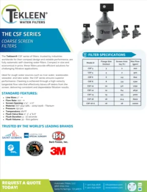 CSF Product Cut Sheet